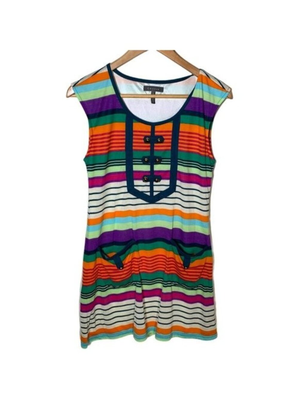 Gracia Women's Small Multicolor Striped Sleeveless Shift Dress Boho